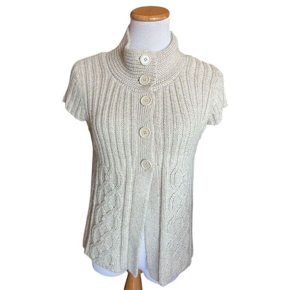 Womens It is Our Time Mock Neck Chunky Button Cable Knit Oatmeal Sweater - Sz XL - Picture 1 of 1